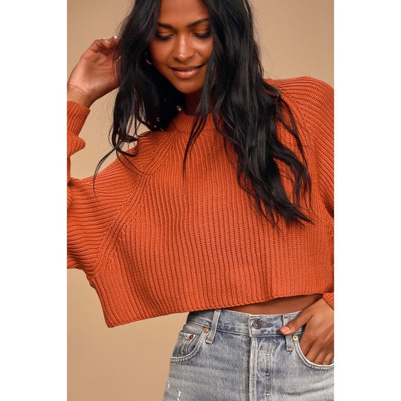 NWOT Lulu’s rust orange cropped knit sweater - Picture 1 of 5